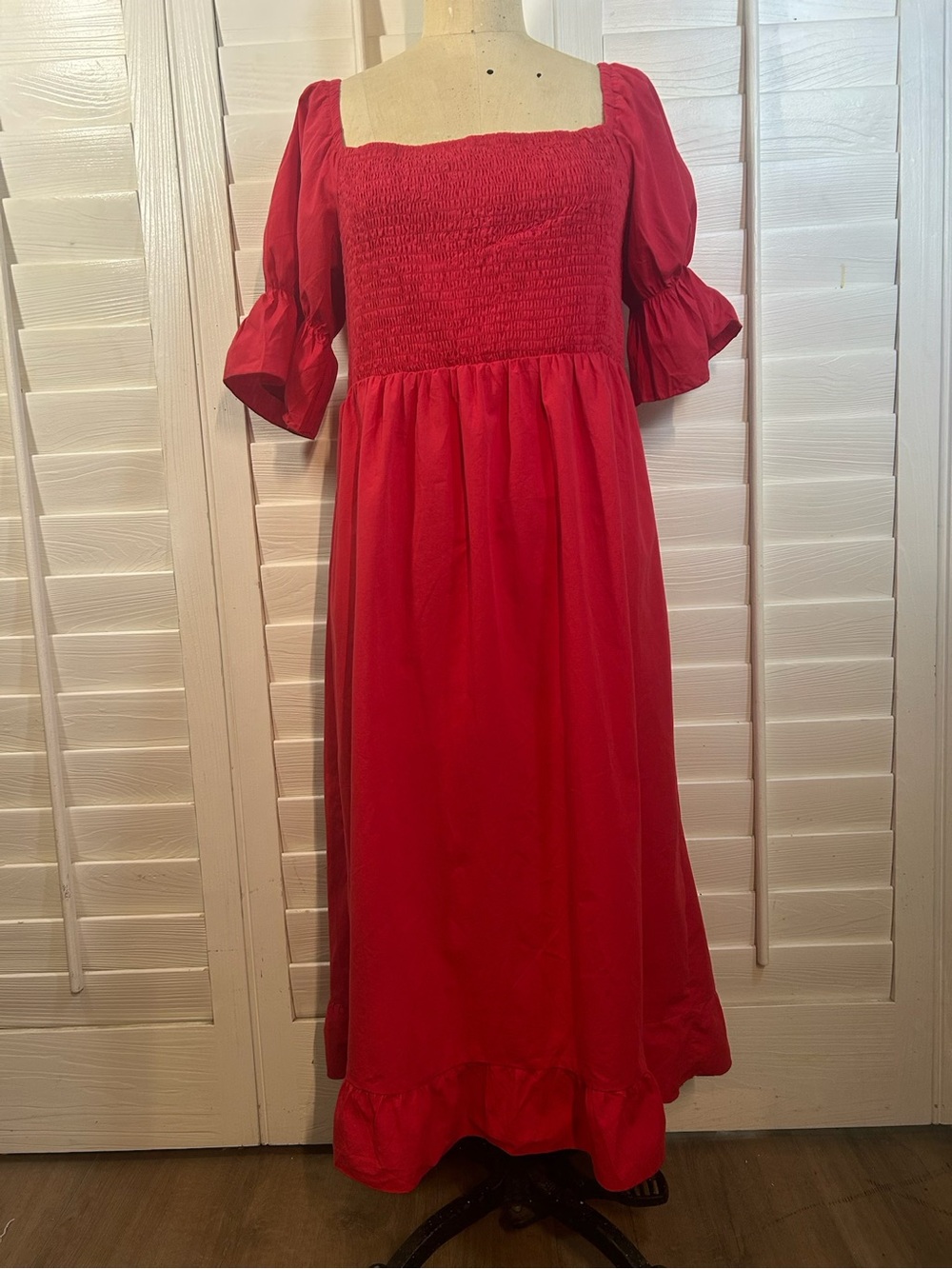 Maxi Smocked Square-Neck Dress